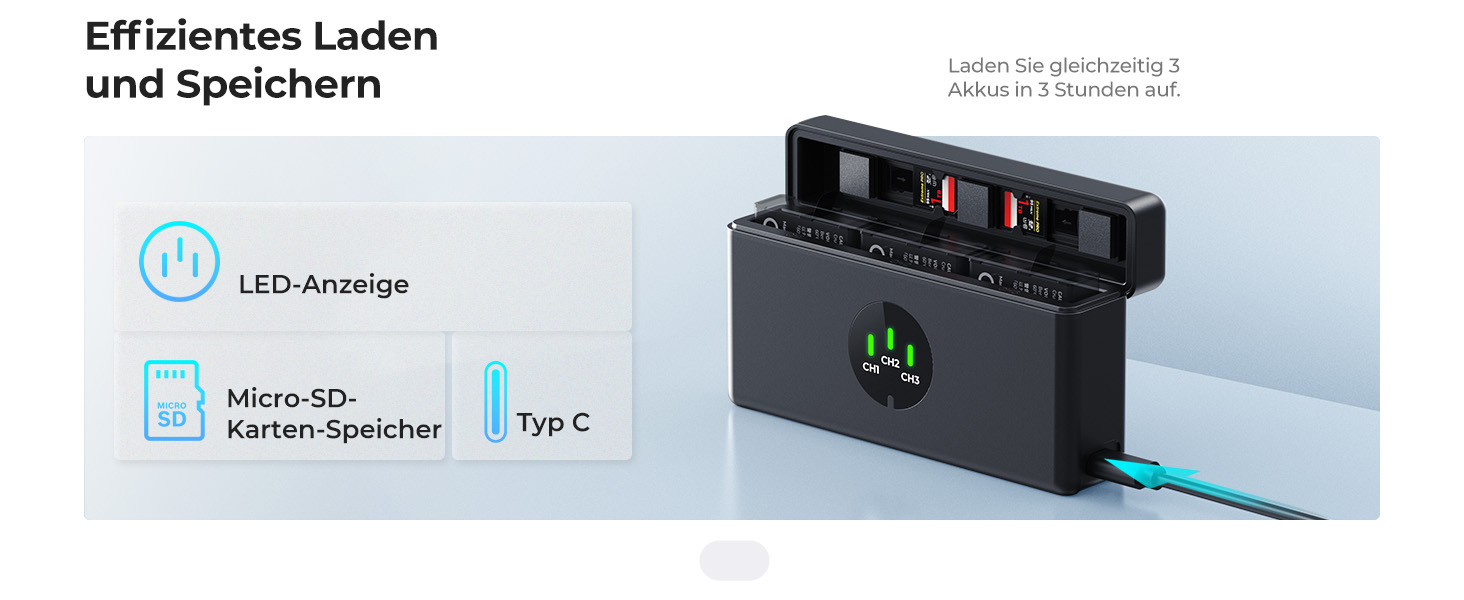 Набір акумуляторів K&F CONCEPT Osmo Action 5 Pro (3 шт.) з тризарядним пристроєм, 2100 mAh, сумісний з DJI Osmo Action 5 Pro, 360, 6, 4, 3