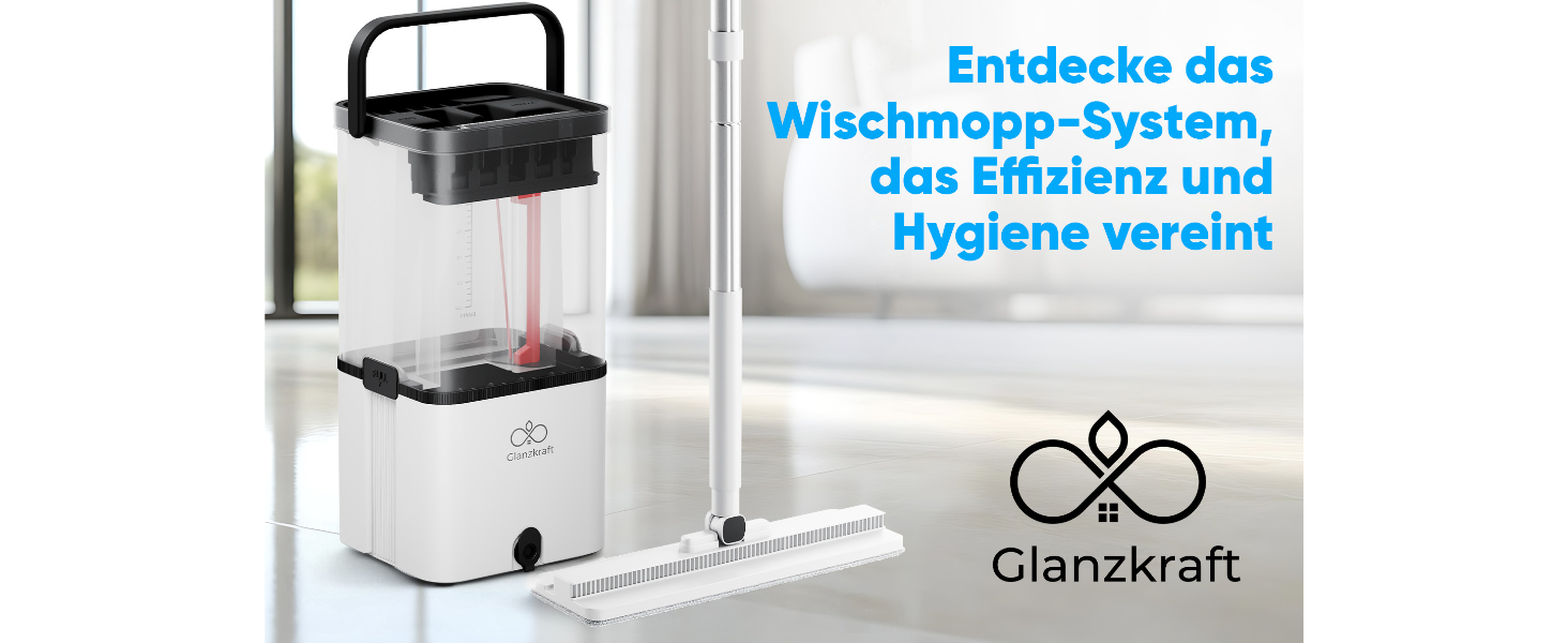 Набір для миття підлоги Wischmopp з відром – моп з 2-камерною системою та функцією відкачування – гігієнічний набір для прибирання – 2,5 л – білий