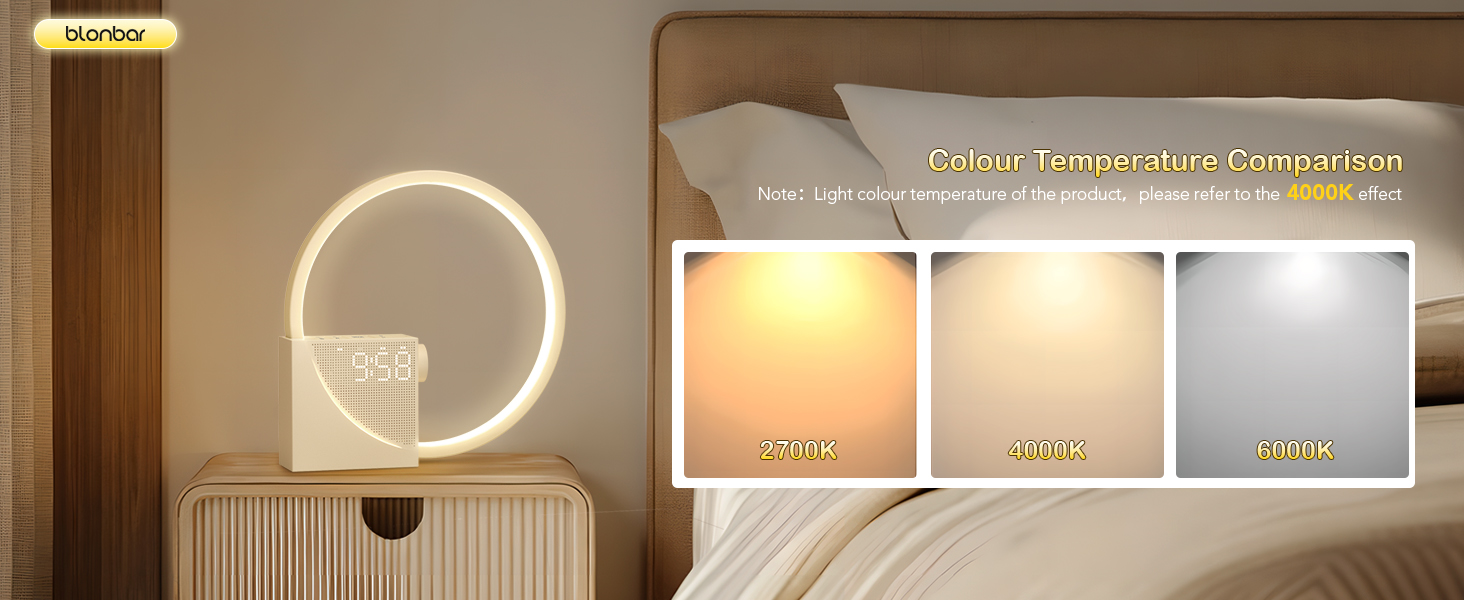 Нічна лампа Blonbar 10W з USB-зарядкою, будильник-світло, сенсорне керування, регулювання яскравості, нічник для дітей та дорослих, 3 режими, для спальні та вітальні (мінімалістичний дизайн)