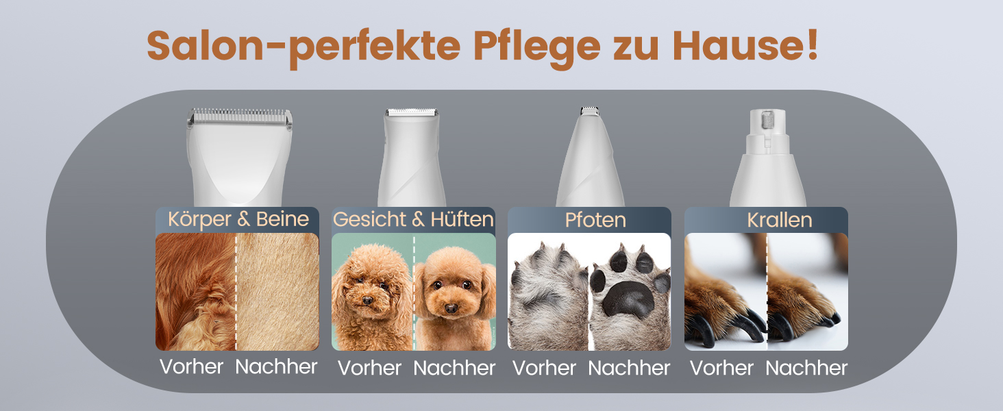 Набір 4 в 1 для стрижки собак: стрижка, триммінг, шліфування кігтів. Підходить для собак та котів. Безшумна модель для грумінгу.