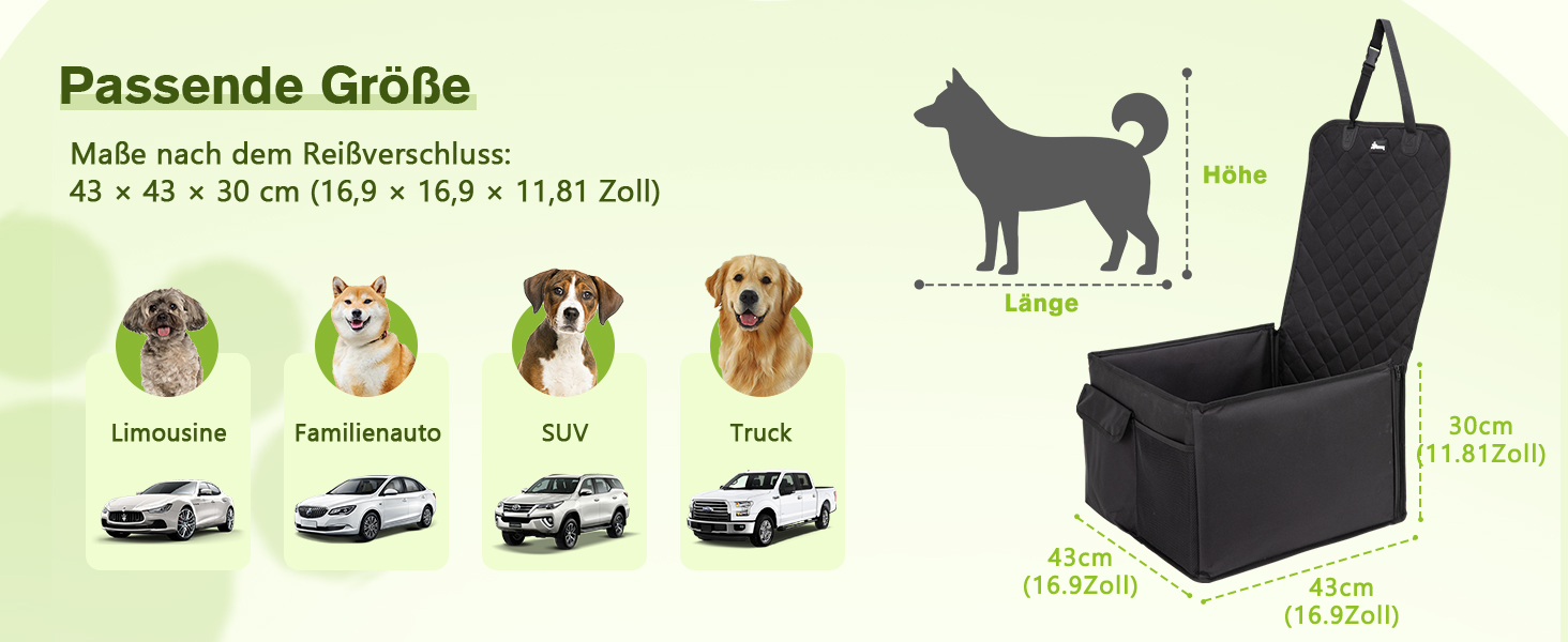 Автокрісло для собак Pecute, 43x43x30 см, чорне. Водонепроникне, стійке до подряпин, з підсиленими боковинами та кишенями. Для собак середніх та маленьких порід.