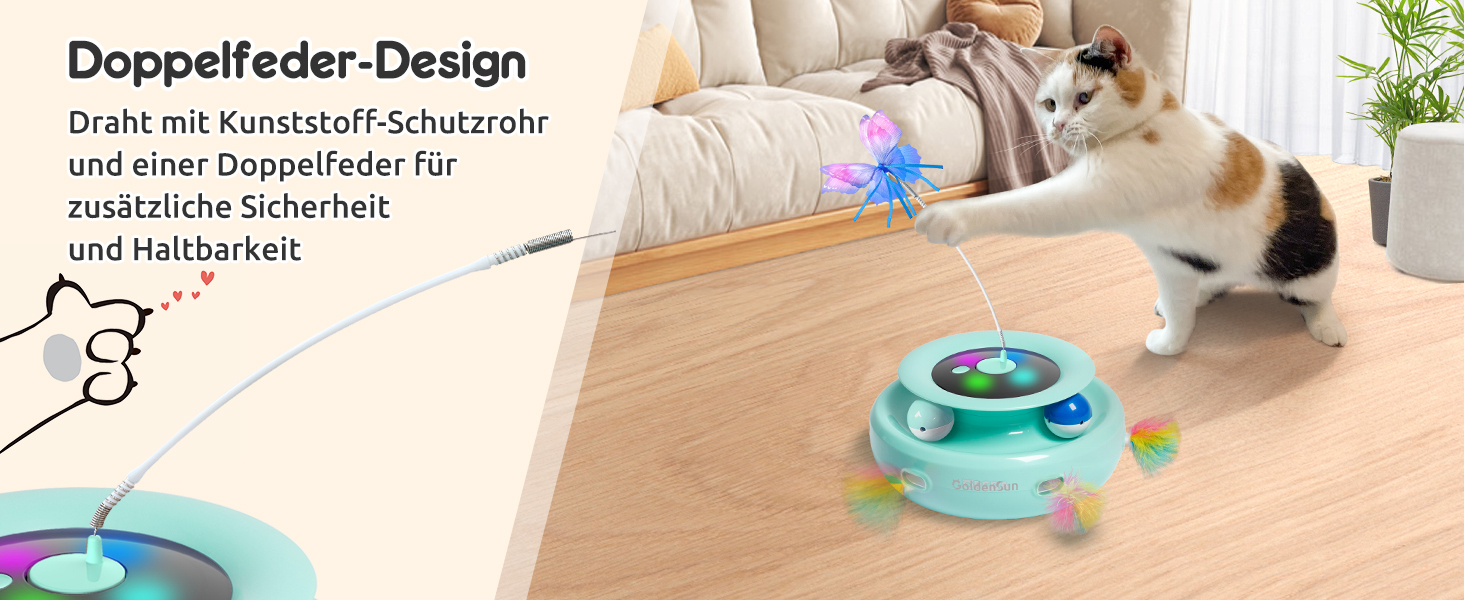 GoldenSun Cat Toy, 3 in 1 Electric Interactive Automatic Toy for Cats, Whack-A-Mole, Fluttering Butterfly, includes Ball, USB Rechargeable Cat Teaser with 6 Attachments (Green)