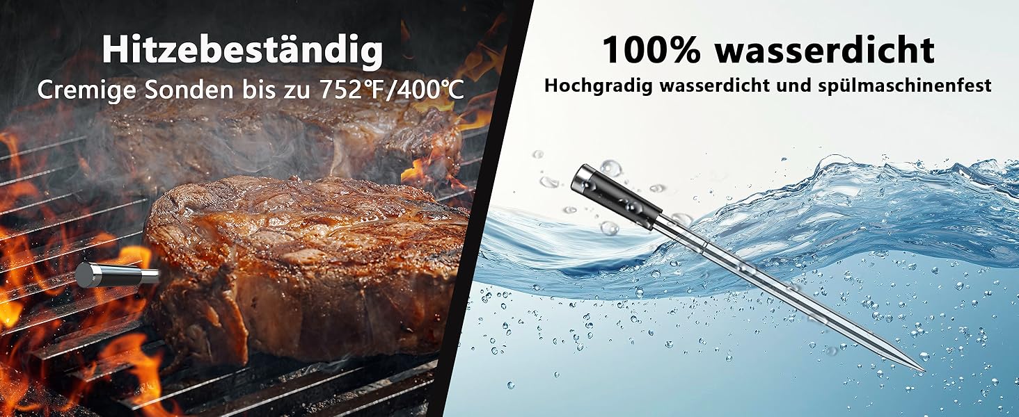 BFOUR Wireless Meat Thermometer Grill Thermometer Bluetooth with App, IP67 Waterproof Core Temperature Probe, Large Display Roasting Thermometer, App Control, for Grill, Oven, Rotisserie (Green)