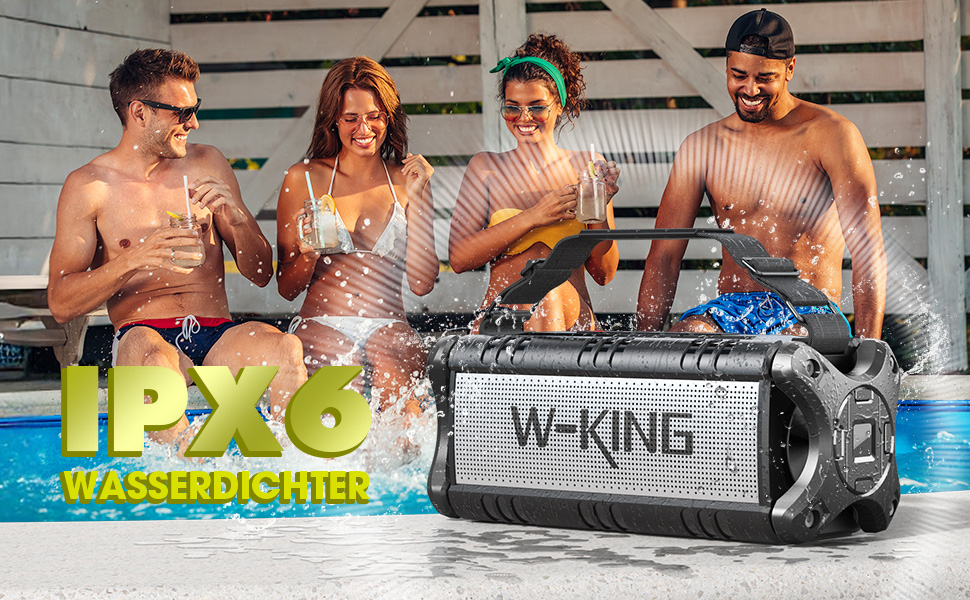 W-KING Портативна Bluetooth Колонка 90W з Глибоким Басом, 40 годин роботи, IPX6 Водостійкість, Powerbank, TF-карта, NFC, AUX, BT 5.0, EQ, для Outdoor, Зелений (Чорно-Білий)