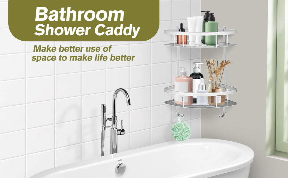 Поличка для душу Hawsam Badregale з алюмінію на 2 рівні, органайзер для шампуню, без свердління (срібло-трикутник)