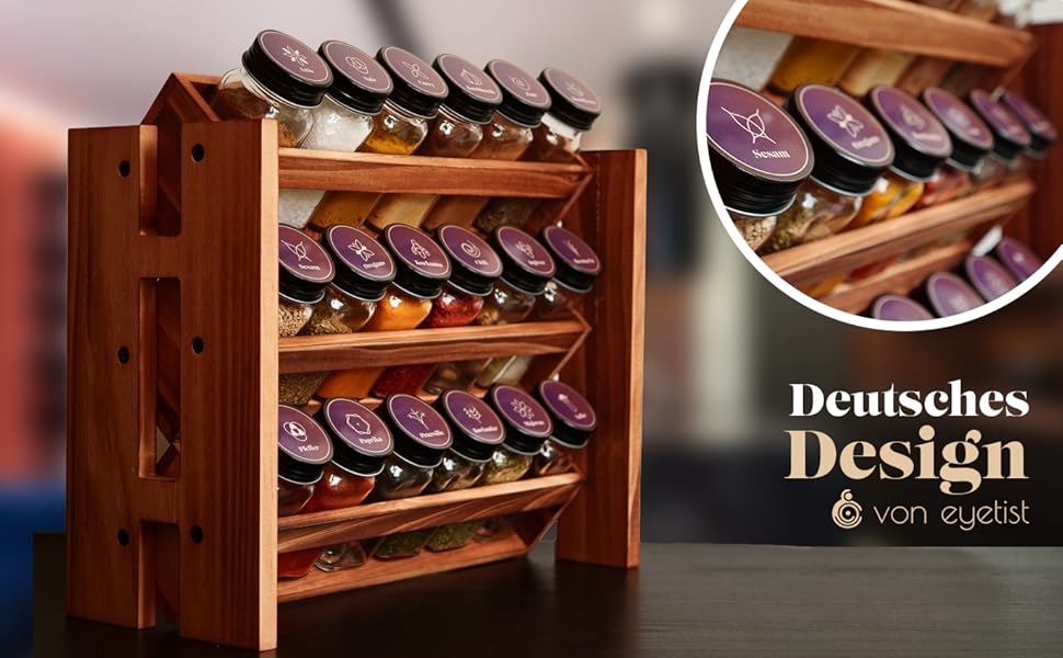 Elegant dark spice rack, wood standing & wall-mounted, 18 spice jars, 25 labels. Spice organizer, spice rack, kitchen shelf, wood, vintage. Spice rack - spice rack system hanging - spice storage (pine wood)