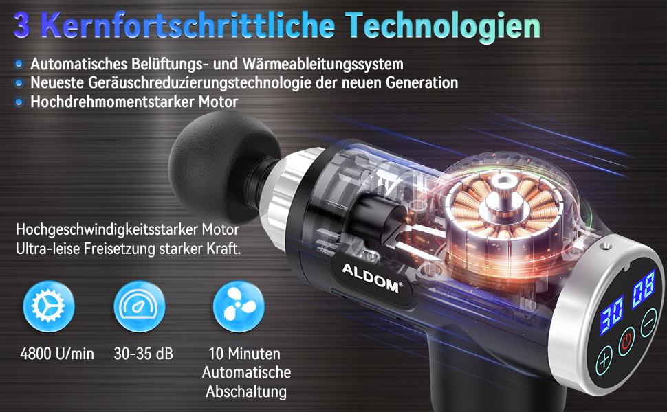 ALDOM Massage Gun - Electric Muscle Massager with 30 Speed Settings & 8 Attachments - for Men & Women