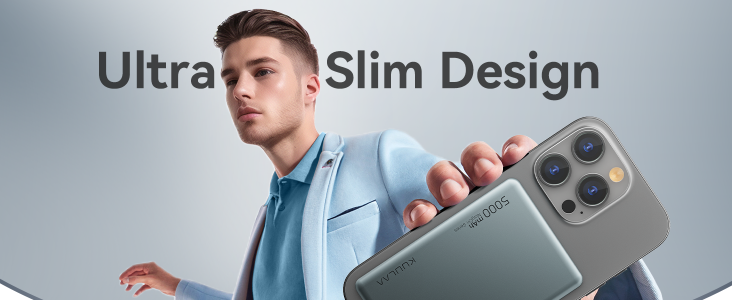 Powerbank Kuulaa Magsafe 5000mAh PD 20W, Slim, 8mm, Бездротовий, для iPhone 15/14/13/12, Темно-сірий