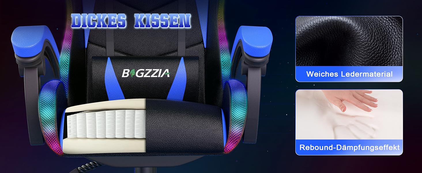 Ігрове крісло Racingreat з RGB LED-підсвіткою, ергономічне геймерське крісло (темно-синє)