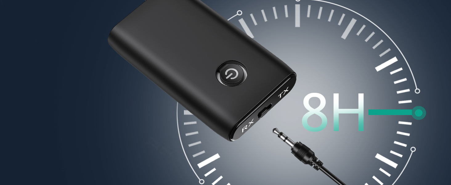 ORIA Bluetooth 5.3 Аудіоадаптер 2-в-1 з AUX, для навушників, колонок, ноутбуків, чорний