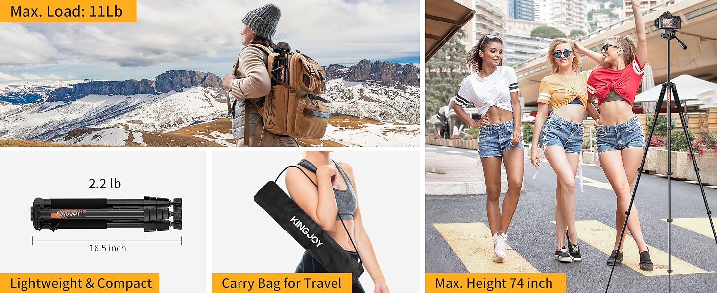 Штатив для камери та смартфона KINGJOY 185см, алюміній, Bluetooth пульт, вантажопідйомність 5кг