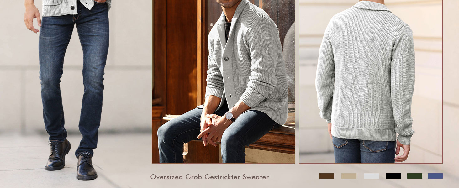 Чоловічий кардиган Runcati з грубого в'язання, великий розмір XL, з коміром-шарфом, на ґудзиках, стильний, чорний