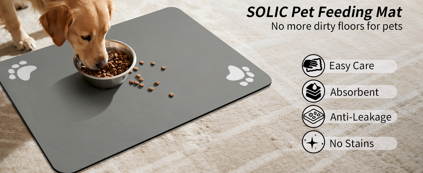 Підкладка під миску для собак та котів, сіра, 50x70 см. Швидка сушка, неслизька