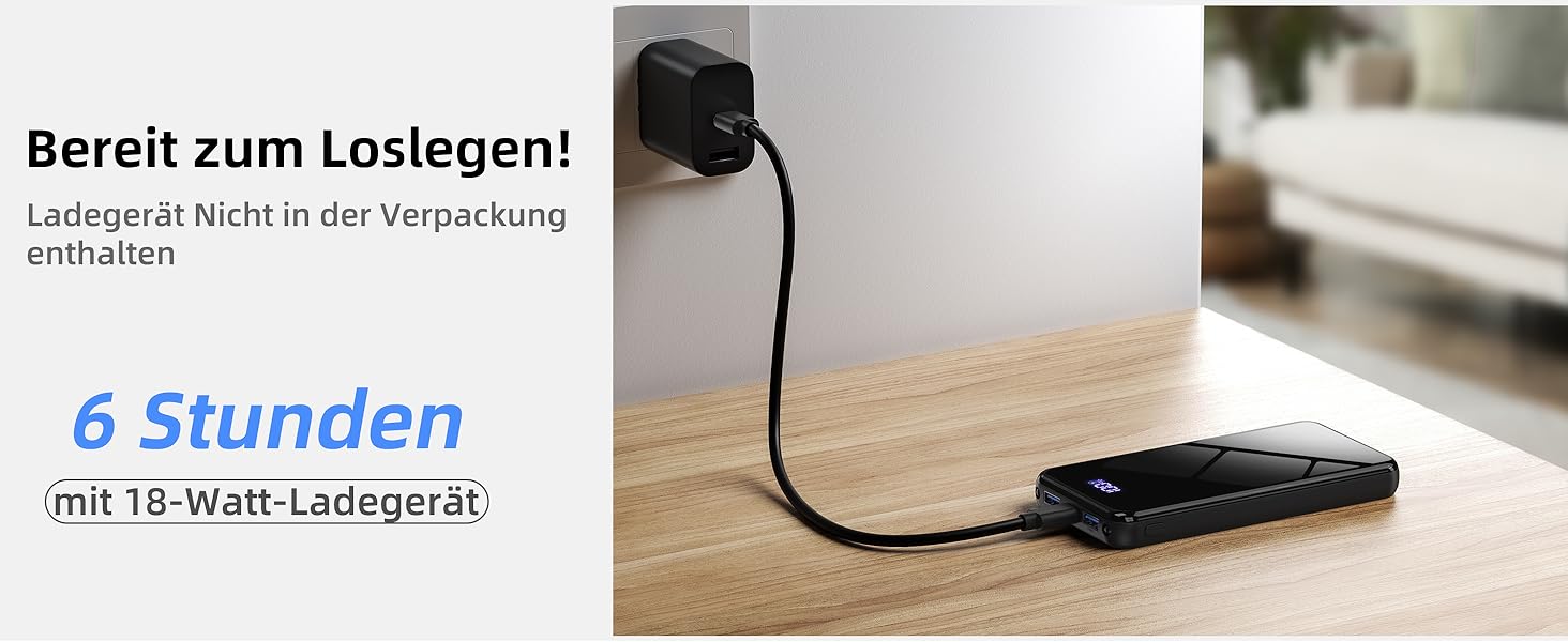 Power Bank 26800mAh з швидкою зарядкою 22,5W USB-C PD3.0 & QC4.0. Портативний акумулятор для iPhone, Galaxy та інших пристроїв. LED дисплей, чорний