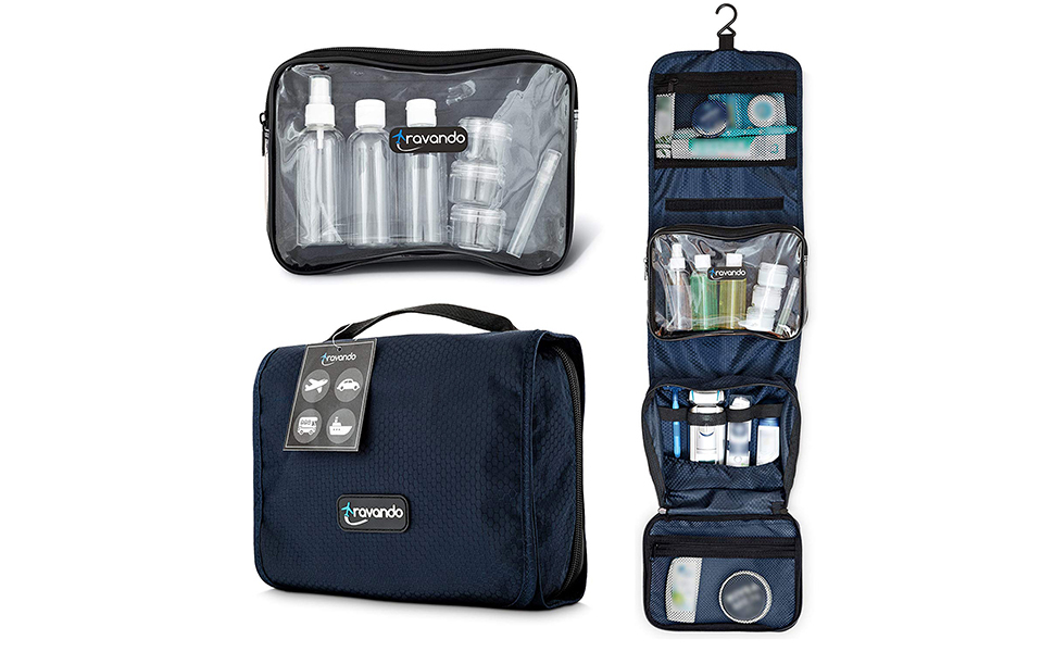 Чоловіча дорожня косметичка TRAVANDO з петлею, прозора, велика, для подорожей, вміщує рідини, морського кольору