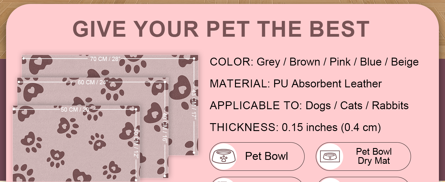 Килимок під миску для собак BLESWIN, 30 x 50 см, вбираючий, антиковзкий, для цуценят, рожевий