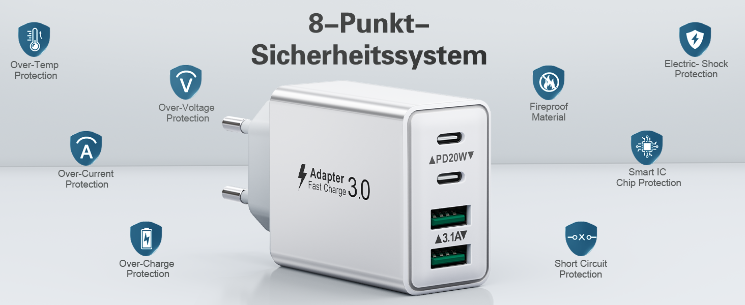 Мережевий адаптер USB C 40W з 4 портами, швидка зарядка, білий. Підходить для iPhone, iPad, Samsung та інших телефонів.