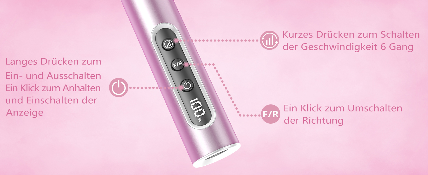 Електричний фрезер для нігтів Nagelfräser 45.000 об/хв - 14 в 1 для гелю, акрилу, манікюру та педикюру, 6 швидкостей, акумуляторний, рожеве золото