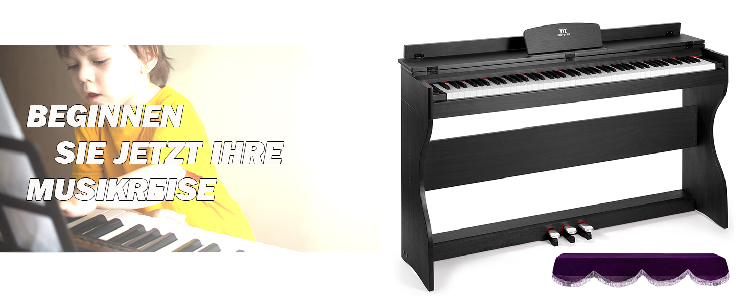 Електронне піаніно MUSTAR 88 клавіш з табуретом, цифрове піаніно, чорне, USB/MIDI, для початківців