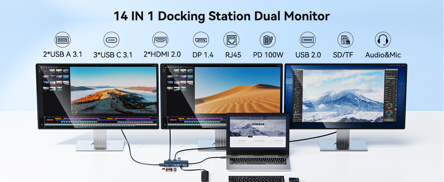 Хаб USB-C ACASIS DS0202 з двома виходами HDMI та DP (4K60Hz), Ethernet, 3 USB, 10Gbps, 100W PD, SD/TF, Audio, для MacBook/Dell/HP/Lenovo