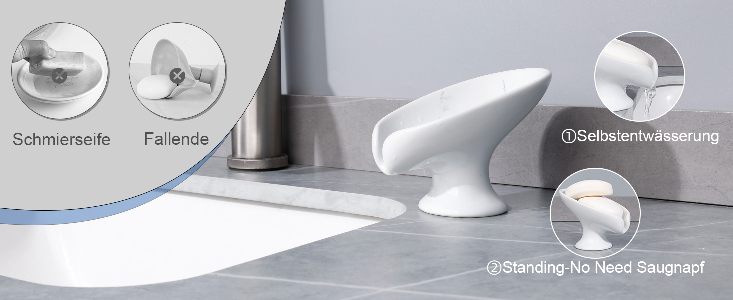 Керамічна мильниця Umlaca, мильниця для душу, підставка для мила, самозливна, листяна форма, вінтаж, для кухні, ванної кімнати, душа, білий мармур, сірий мармур