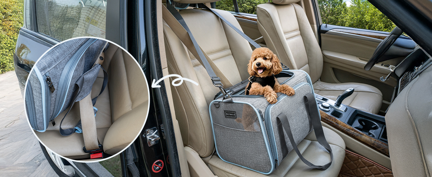 Транспортна переноска для кота/собаки Petsfit - складана переноска для авто, сіра, M