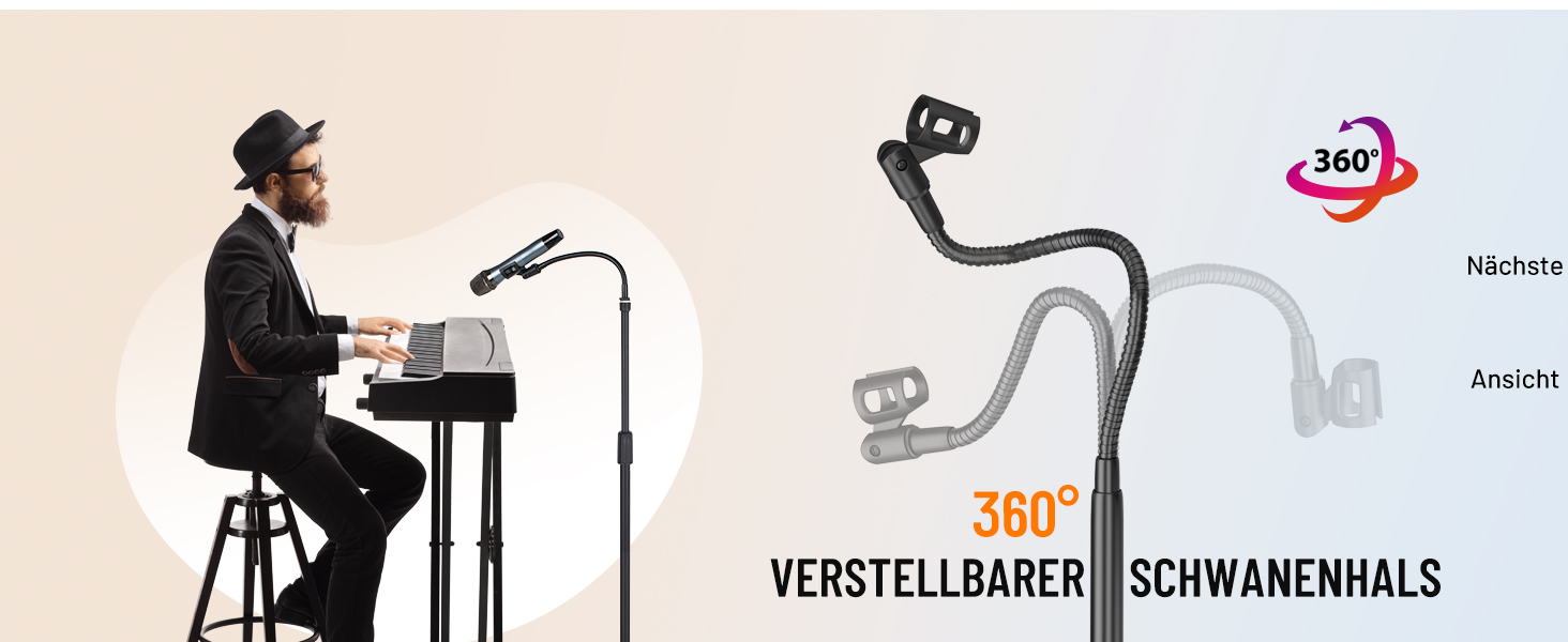 Підставка для мікрофона 2-в-1 з трьома кліпсами для кабелів, для вокалу, сцени, конференцій та презентацій, розширювана, CY0311 (з лебединою шиєю)