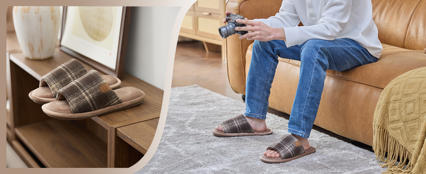 Чоловічі домашні капці GOEWY з ефектом пам'яті (Memory Foam), відкриті пальці, дихаючі та протиковзкі, для дому та вулиці, сині, розмір 42/43 EU