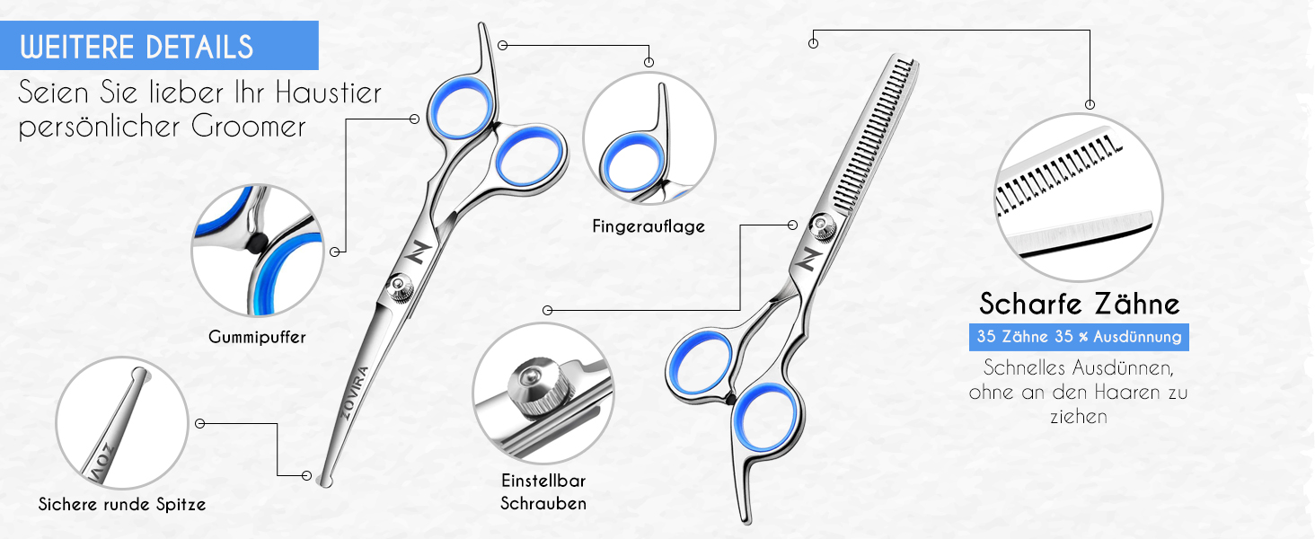 Набір для грумінгу собак та котів: професійні ножиці для стрижки шерсті з чохлом з екошкіри, нержавіюча сталь