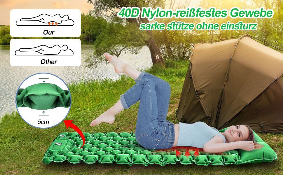 Isomatte HVIERO Саморозкладається, надувна, з насосом, для кемпінгу, туризму, рюкзака, зелена