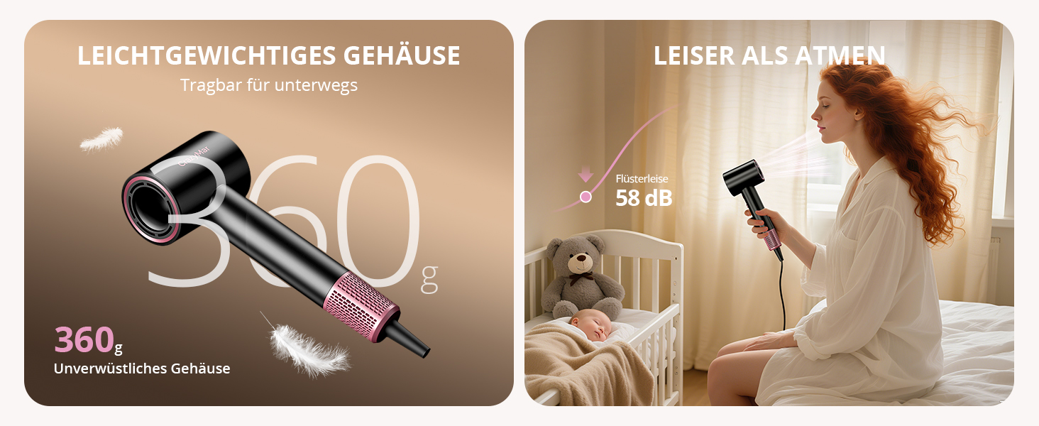 Іонізатор для волосся CrazyMar – фен з потужним мотором 180 000 об/хв, швидка сушка, компактний, для подорожей, створення локонів, 4 температурні режими, захист від перегріву, тиха робота, чорний