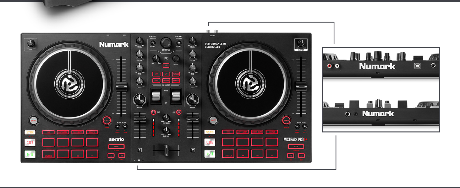 DJ контролер Numark Mixtrack Pro FX з Serato DJ: 2 деки, аудіоінтерфейс, дисплеї Jogwheel та FX-панелі