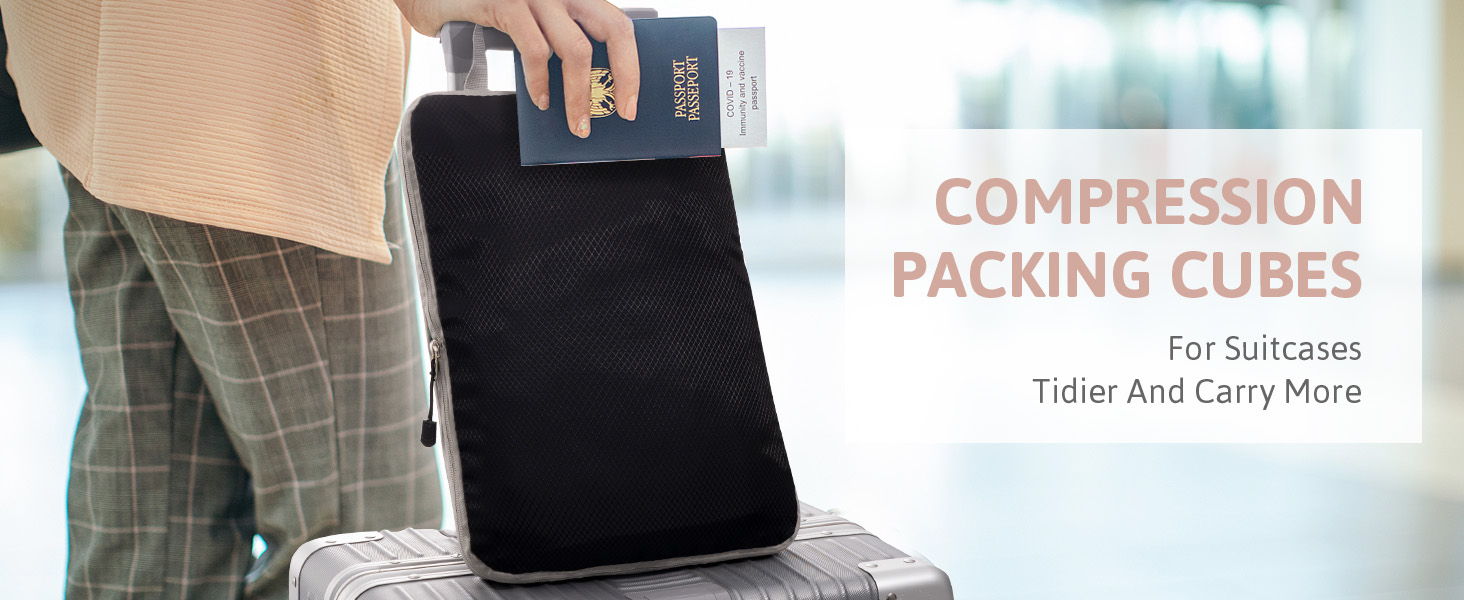 Набір кубиків-органайзерів для валізи Meowoo (4шт) - кубики-компресори, чорний