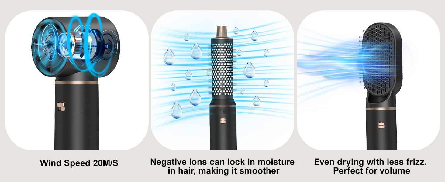 Професійний стайлер для волосся 5 в 1: фен, плойка, щипці, щітка для об'єму та випрямлення, іонний, для всіх типів волосся, чорний