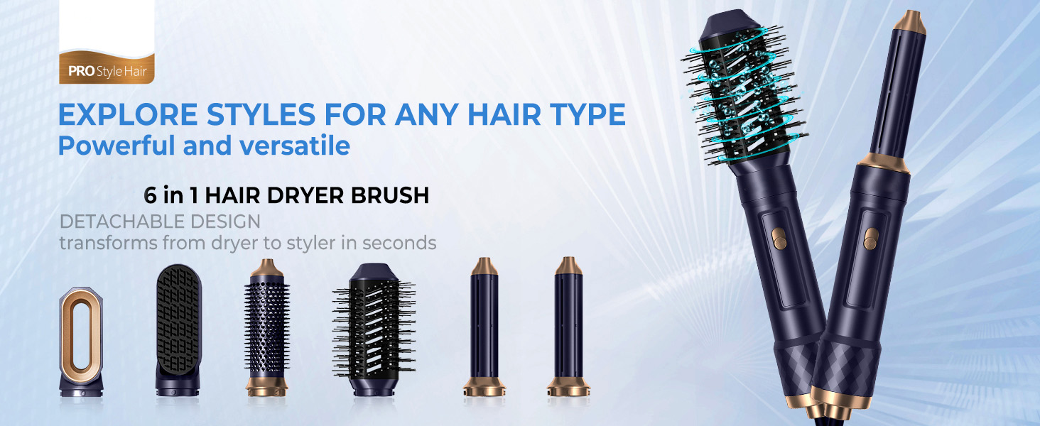 Airstyler 6 в 1 з локон-насадкою: фен-щітка, плойка, об’єм, догляд, 1000W, іонний, для волосся, білий