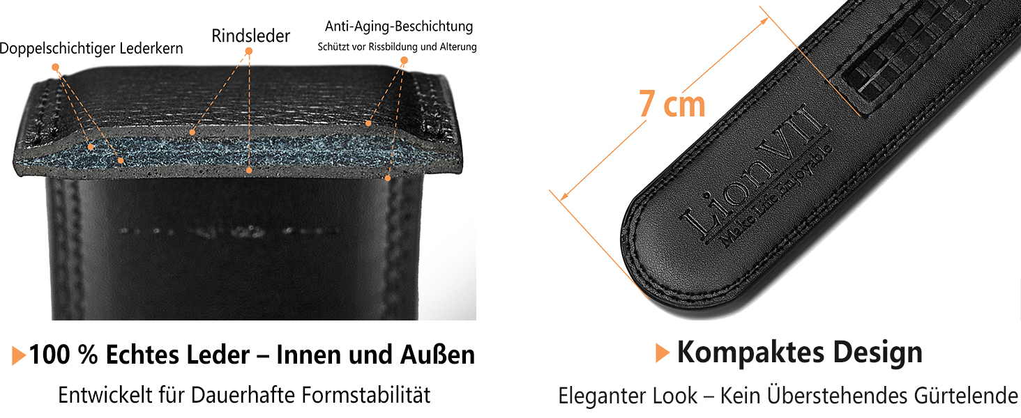 Чоловічий шкіряний ремінь LionVII з автоматичною пряжкою - 3,5 см, регульований, для відпочинку та ділових зустрічей, можна підігнати під обхват 75-125 см, чорний – Kraft