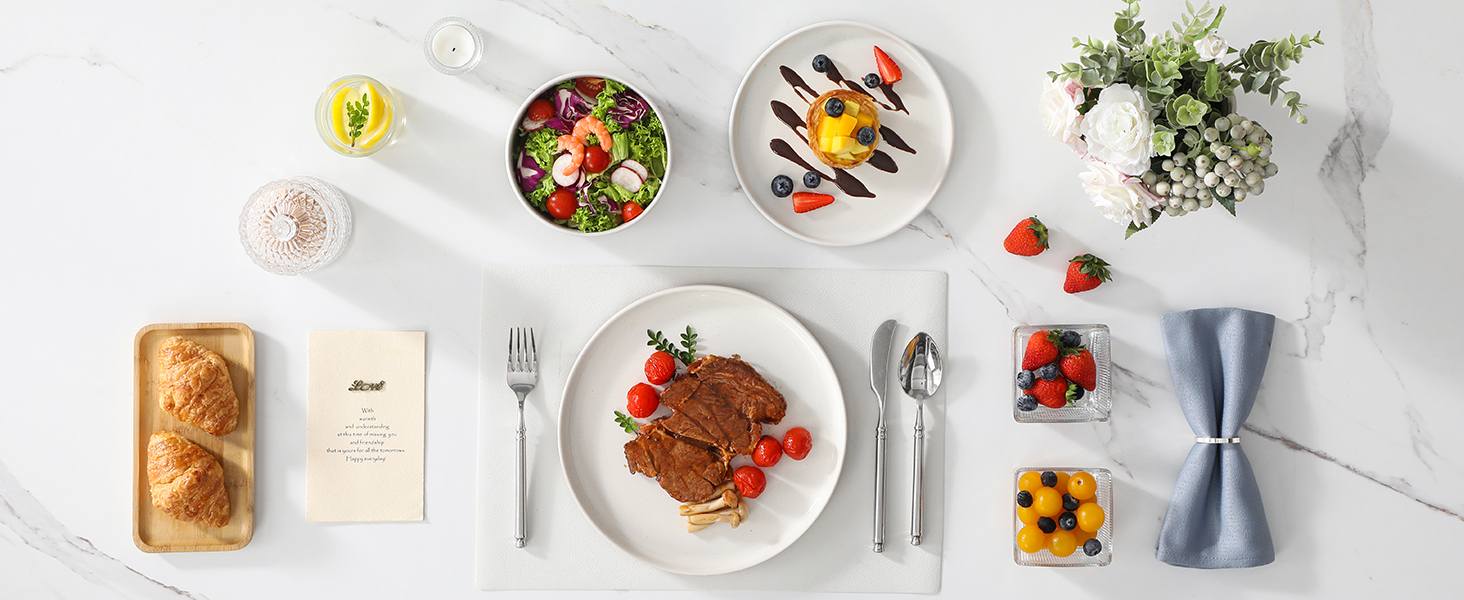 MALACASA Набір посуду з каменю 6 осіб, 18 предметів: тарілки, миски, супи, кераміка, білий з коричневим, посуд для сервірування столу