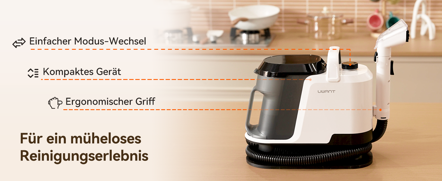 Пароочисник Uwant Y100 3-в-1 для диванів, килимів та авто. Потужність 1750W, 18KPA, з самоочищенням та 7 насадками. Гарантія 2 роки.