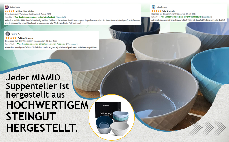 Набір мисок Miamio Palmanova (блакитний), 6 шт, 800 мл - сучасний дизайн, великий об'єм