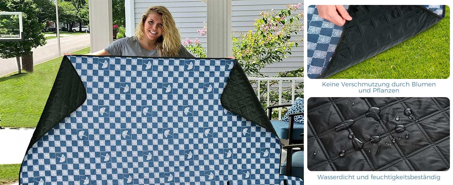 Плед для пікніка Oak & Tea 200x200 см, водонепроникний, ізолюючий, XXL, складаний килимок для пляжу, кемпінгу, подвір'я з міцного Оксфорду (джинсово-синій)