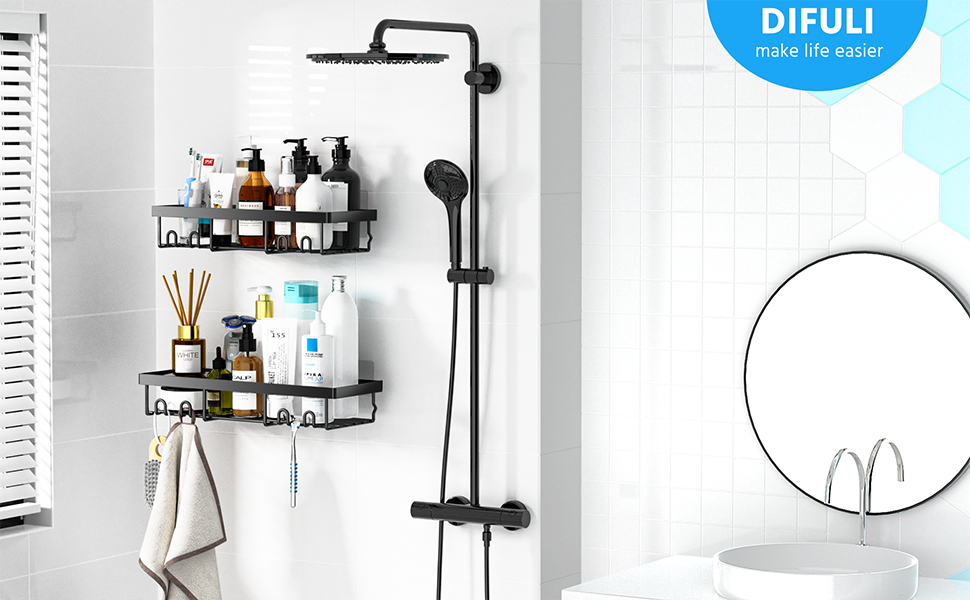 Набір душових піддонів 2+1, 3 шт. з мильницею, без свердління, чорний колір. Органайзер для ванної кімнати