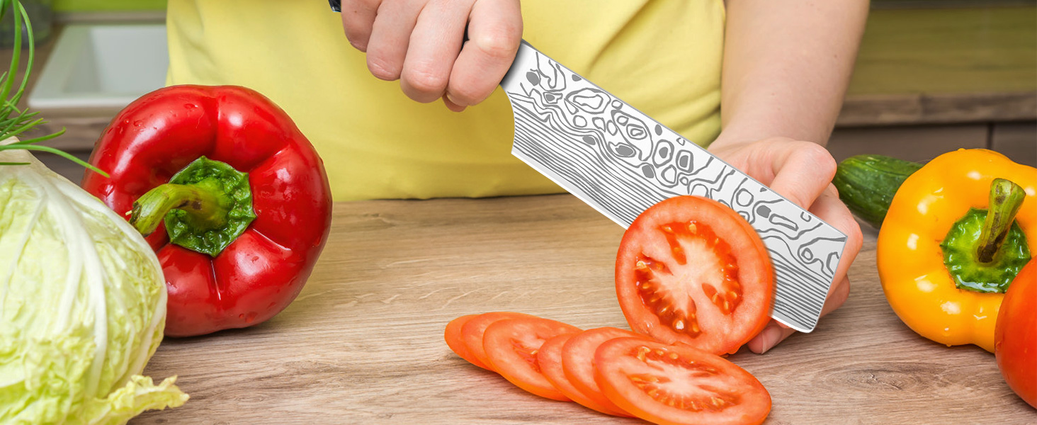 Nakiri ніж MOSFiATA для овочів та м'яса, універсальний кухонний ніж з німецької нержавіючої сталі EN1.4116, з захистом для пальців та леза, у подарунковій коробці