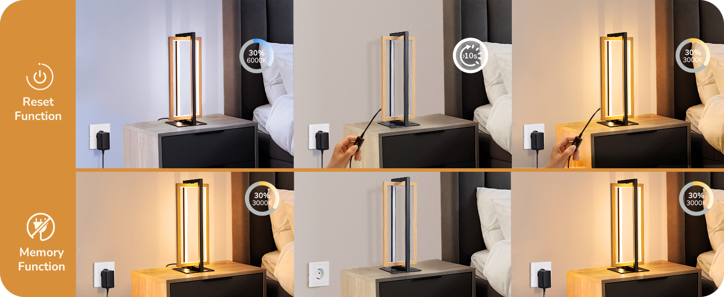 LED настільна лампа EDISHINE з дерева, торкання, димування, пам'ять, 3 кольори, 350 люмен, для вітальні, офісу, подарунок, сучасний стиль