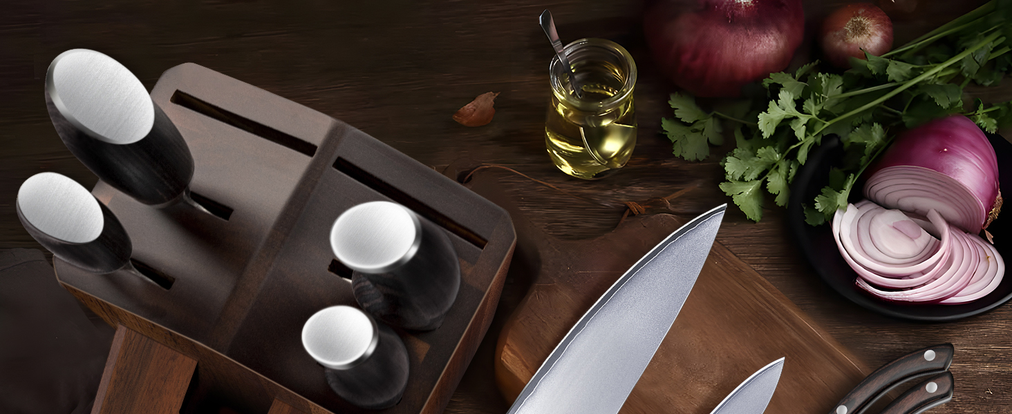 8-Piece Stainless Steel Knife Set with Wooden Block - Professional Chef's Kitchen Knife Set