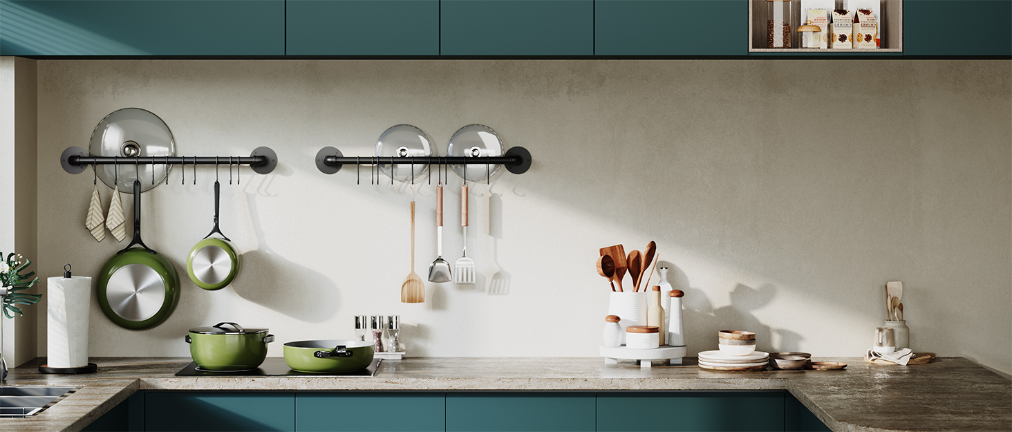 OROPY Pot Rack, 3-Tier Iron Kitchen Shelf, Wall Mount, Pan Holder with 12 Hooks, 60 * 29.5 * 24.5cm, Kitchen Utensil Holder, Kitchen Wall Shelf for Pots and Pans