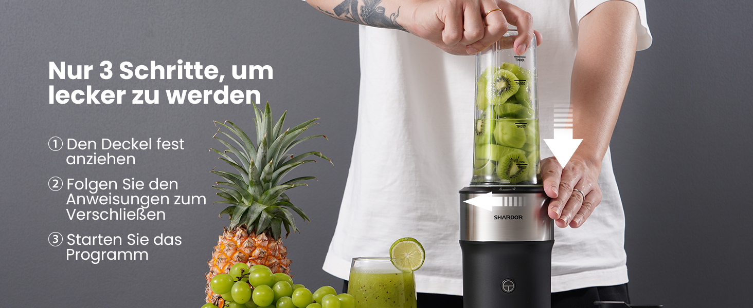 Блендер SHARDOR StandMixer HB-J666: 900W, 2 пляшки по 700мл, нержавіюча сталь, 6-лопатевий ніж, BPA Free, для смузі, шейків та соків