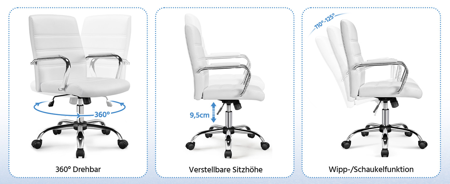 Офісне крісло Yaheetech: ергономічне, з підлокітниками, поворотне, до 130 кг, біле