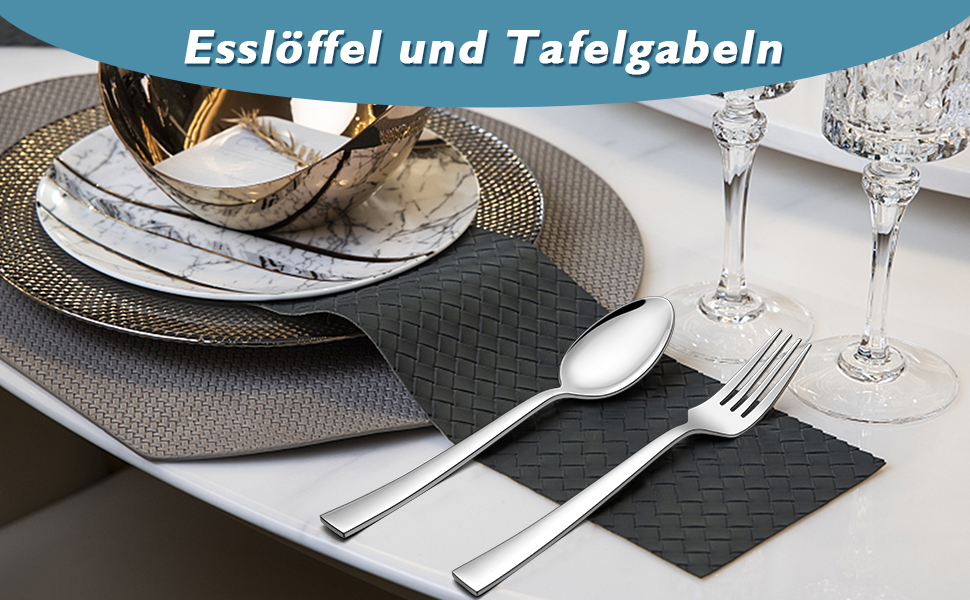 Набір столових приборів Herogo на 6 осіб (36 предметів) з нержавіючої сталі. Включає виделки, ножі, ложки, спеціальні ножі для стейку. Підходить для дому та ресторану, миється в посудомийній машині. Квадратний дизайн.