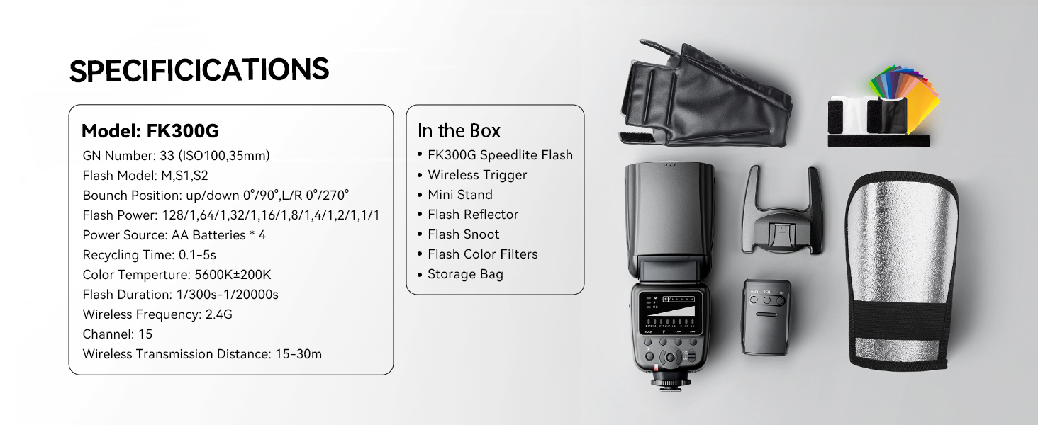 Фотоспалаху Blitz GN60 TTL для Canon DSLR, 1/20000s HSS, 2.4G Wireless, Швидке перероблення, FK300G-DE