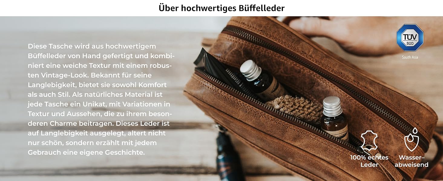 Шкіряна косметичка для подорожей Berliner Bags Premium Kulturbeutel Max, велика сумка для гігієни з 2 відділеннями для жінок та чоловіків (Camel)